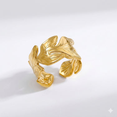 Bague ouverte feuille dorée