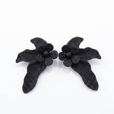 Black Floral Statement Earrings